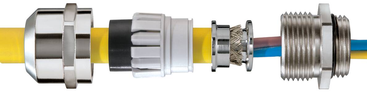 Prensaestopas con conos de puesta a tierra SPRINT EMC DIN 89345, EMSKV EMV-Z, latón niquelado, métrica, EN 50262