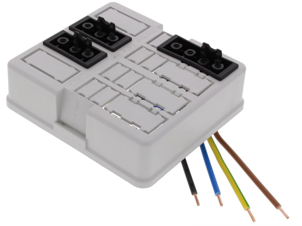 Tapa pre-cableada, en este ejemplo con conectores de instalación de 3 y 4 polos (más opciones disponibles).